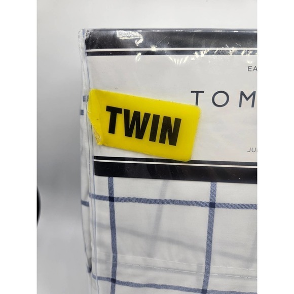 Tommy Hilfiger 3 pc Tull Sheet Set Blue Windowpane Blue White NWT - Picture 7 of 8